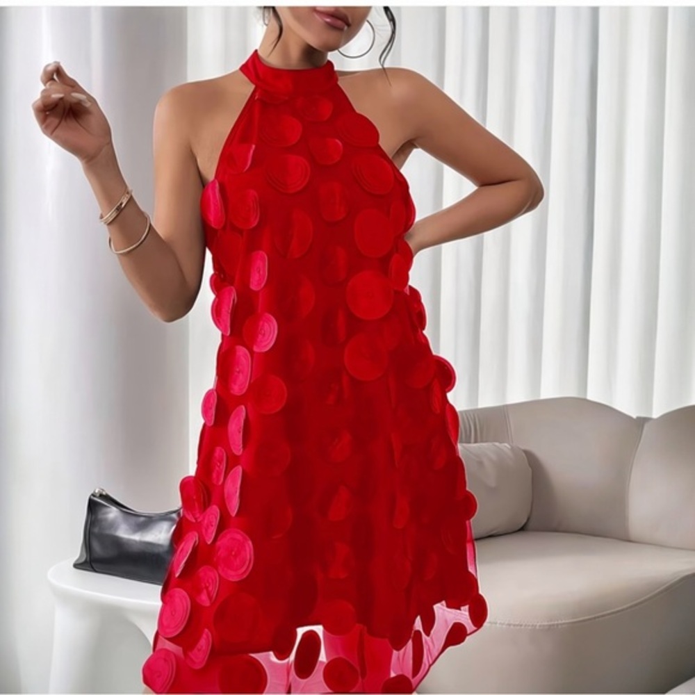 Chic Red Halter Mini Dress